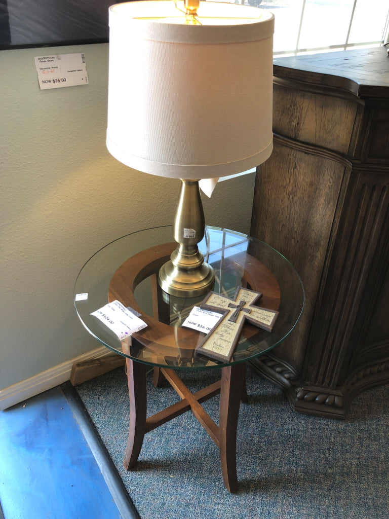 Glass Top Wood Side Table