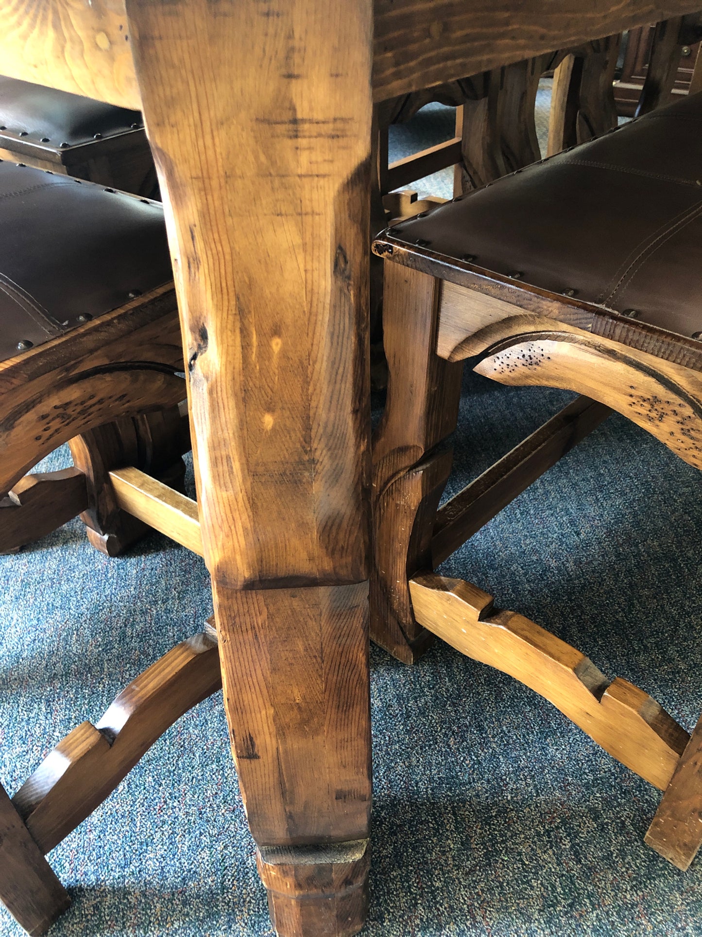 Rustic Table 42 X 84 with slate inlays, 5 Chairs & Bench