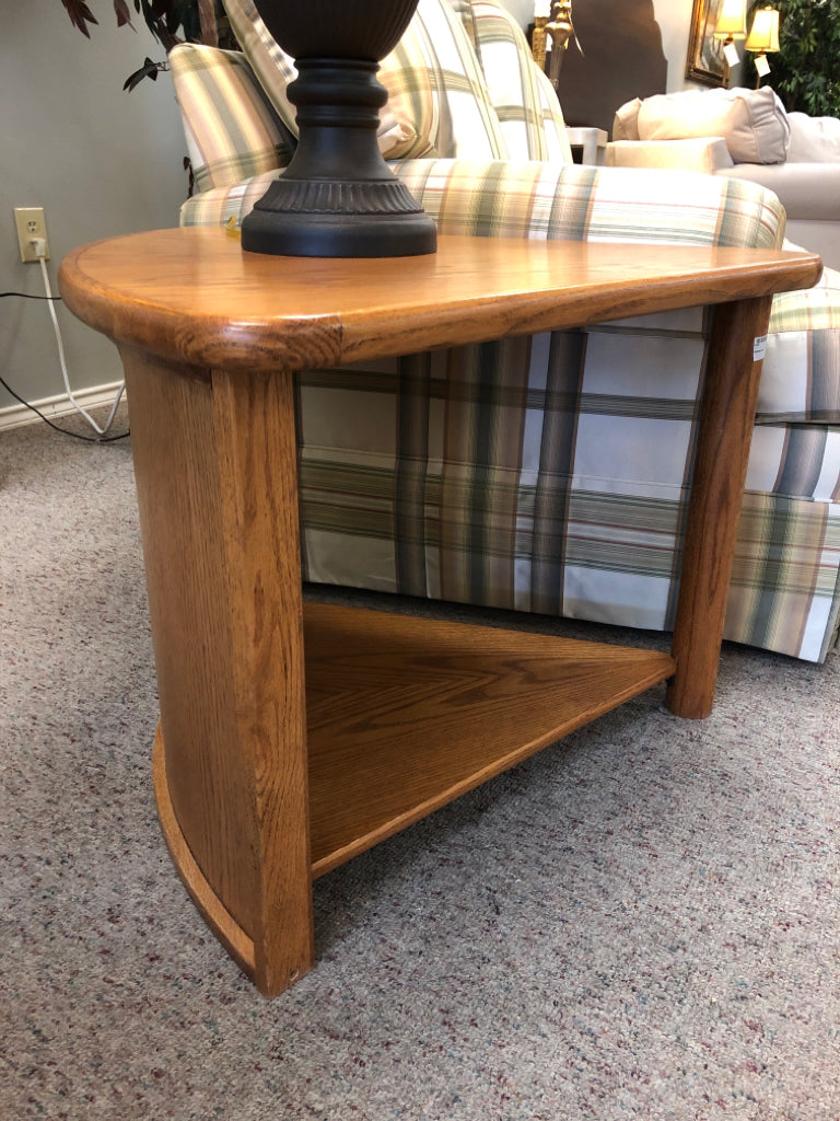 Light Wood Triangular Side Table