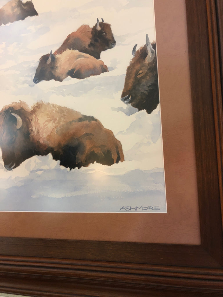 Bison in Snow Painting by Brian Ashmore