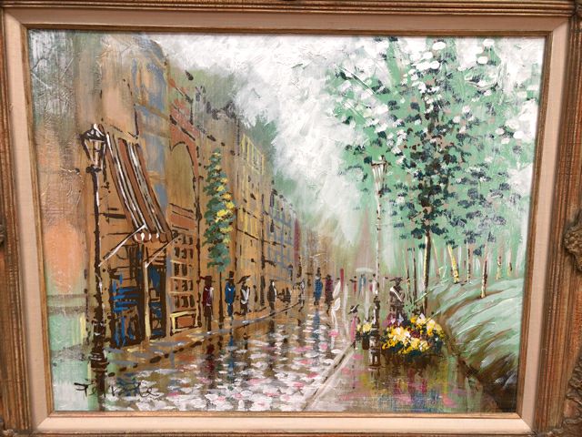 Oil on Canvas Painting (Rainy Shopfront)
