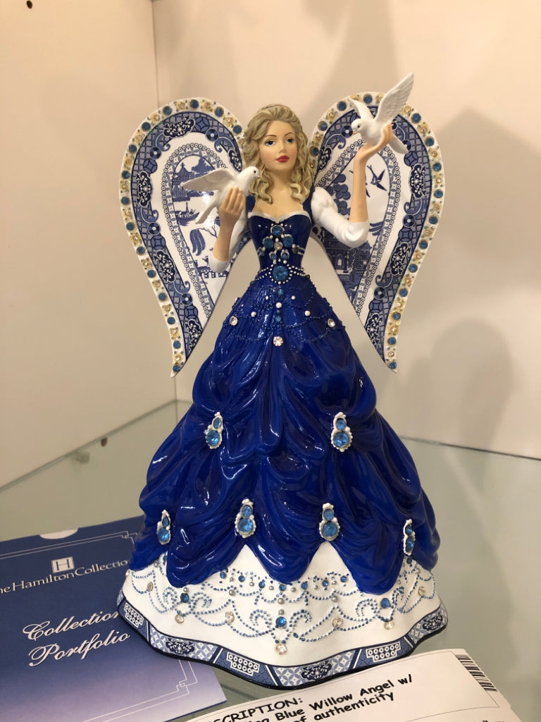 Sparkling Blue Willow Angel w/ certificate of authenticity