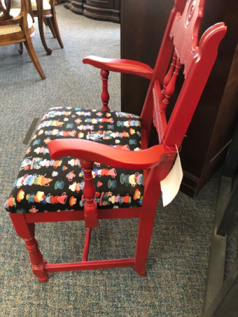 Red Accent Chair w/Tea Cup Decor Seat