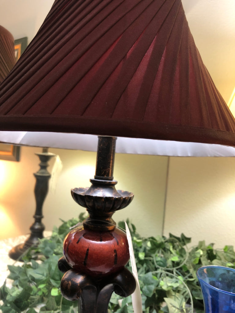 Metal Base Lamp with Maroon Shade