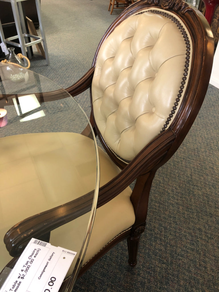 54" Glass Top Table w/ 4 Tan Chairs (chairs custom made $2,000.00 each)