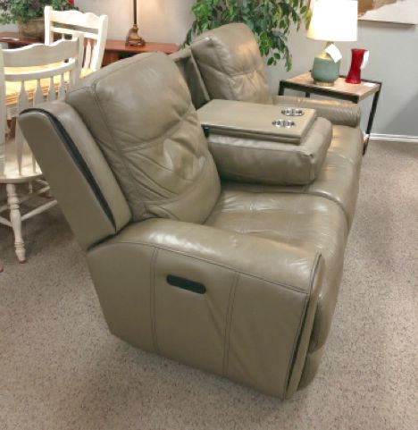 Beige Leather Double Electric Recliner