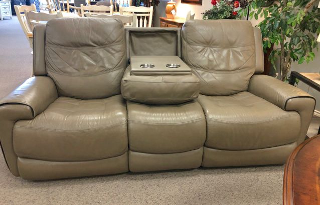 Beige Leather Double Electric Recliner