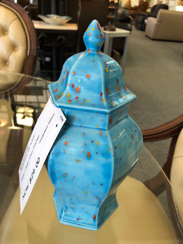 Decorative Blue Vase w/Lid
