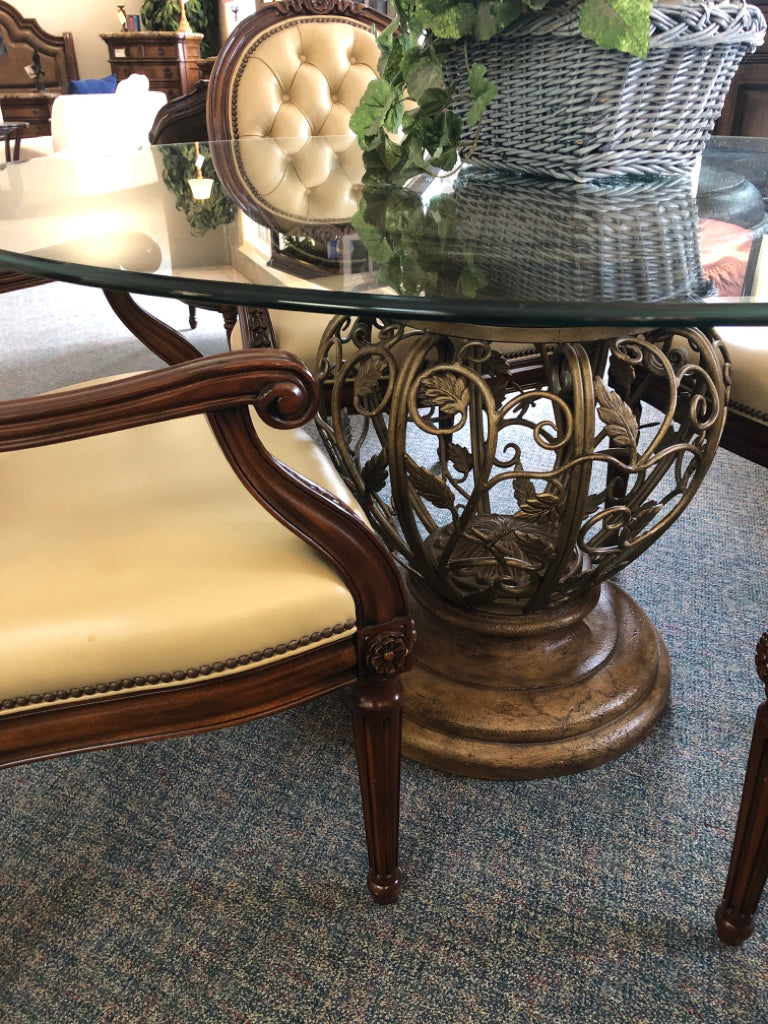 54" Glass Top Table w/ 4 Tan Chairs (chairs custom made $2,000.00 each)