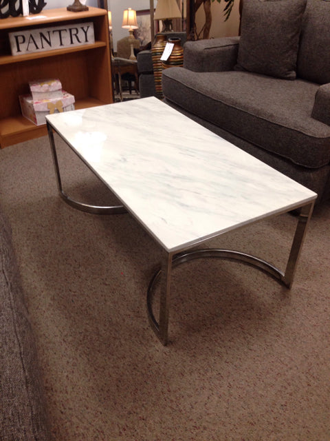 Marble Top Coffee Table with Silver Base (one corner is damaged)