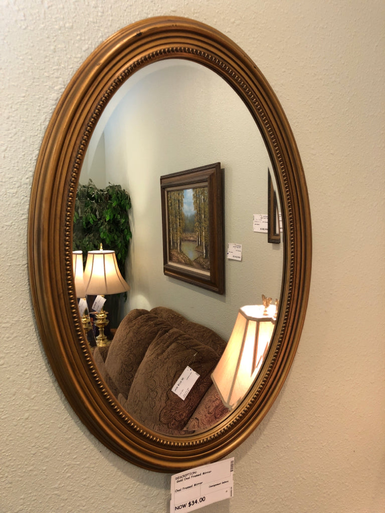 Gold Oval Framed Mirror