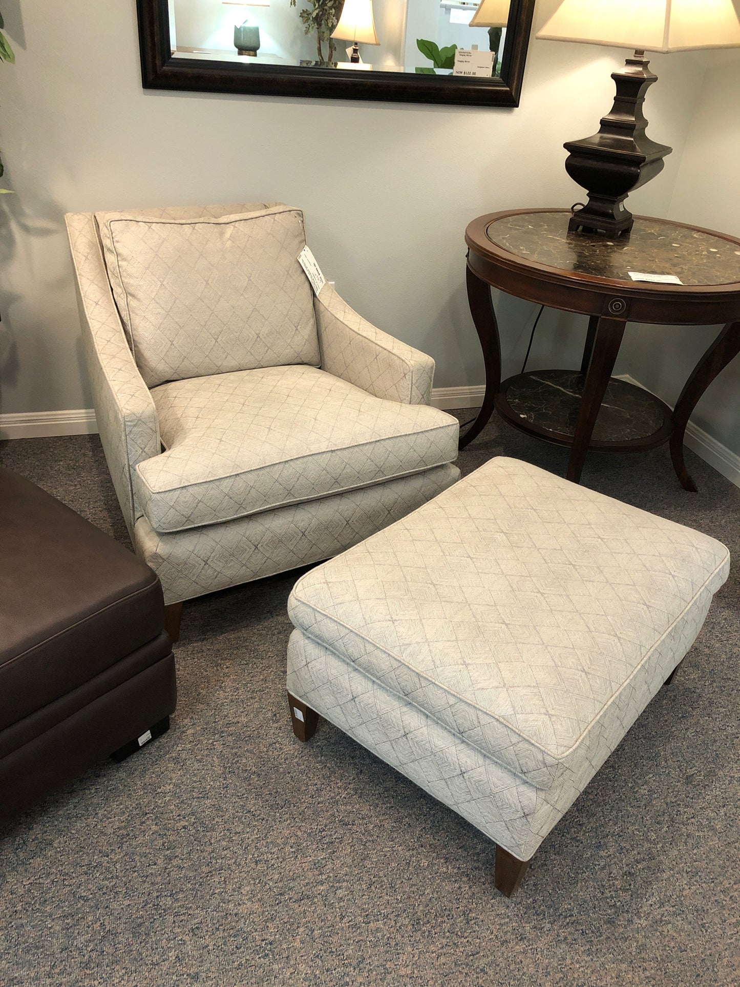 Gray Fabric Chair with Ottoman by Ballard Design (2 available)
