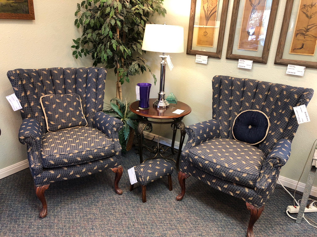Blue Wingback Chair (2 available)