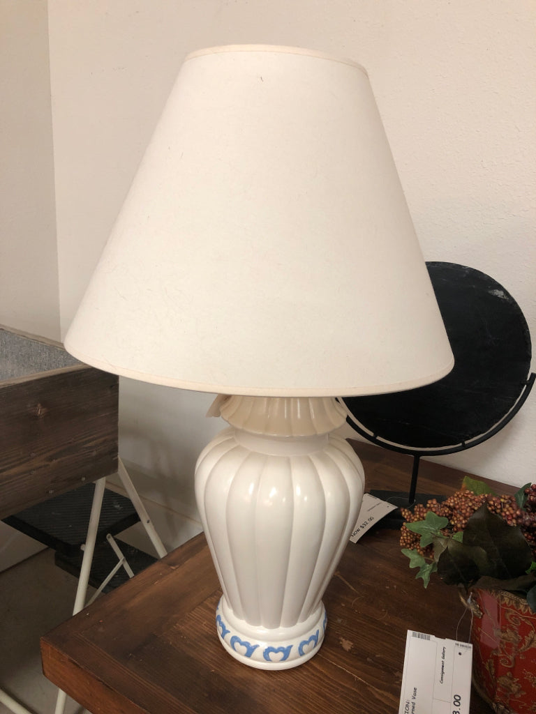 White Lamp with Blue Heart Accents