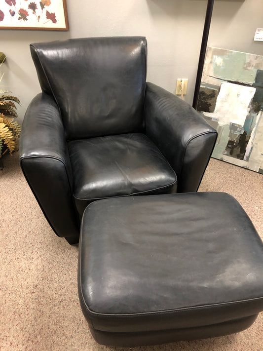 Leather Chair & Ottoman by Natuzzi