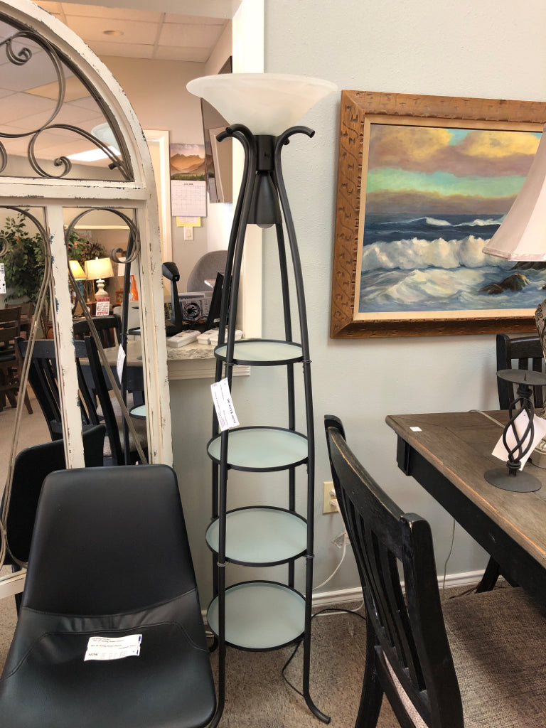 Torchiere Floor Lamp with 4 Glass Shelves