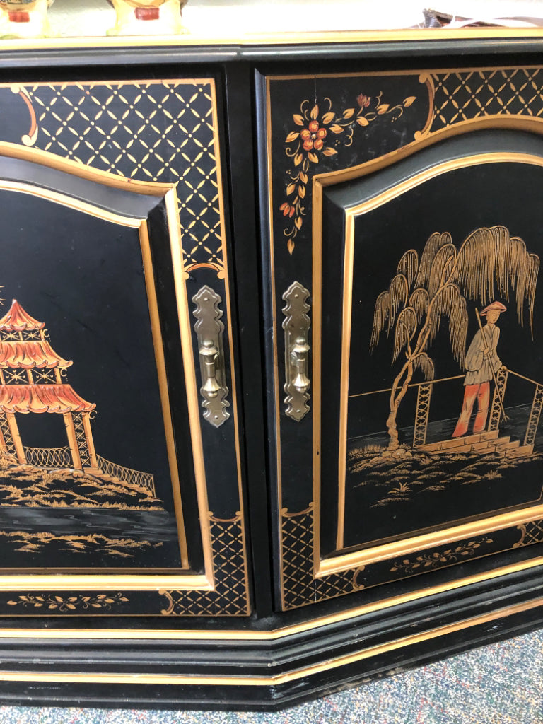 Black Oriental Painted Accent Cabinet