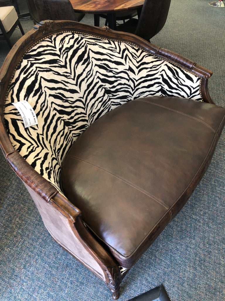 Zebra Print & Leather Settee