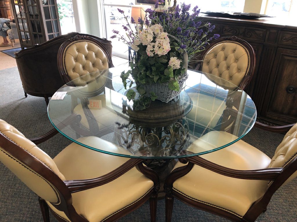 54" Glass Top Table w/ 4 Tan Chairs (chairs custom made $2,000.00 each)
