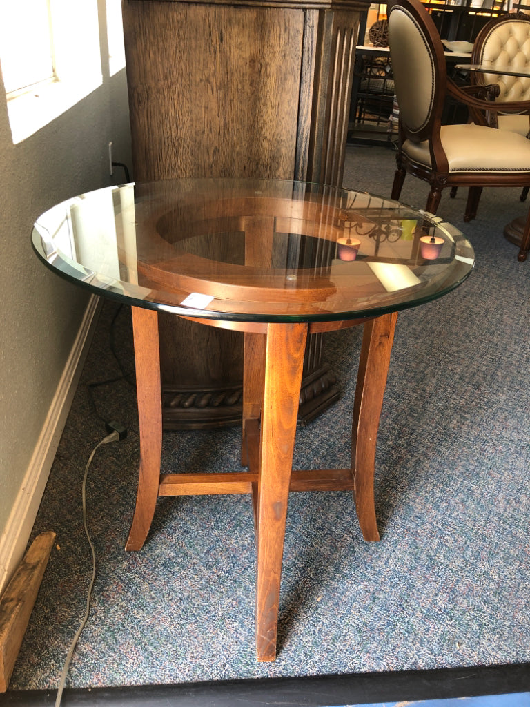 Glass Top Wood Side Table