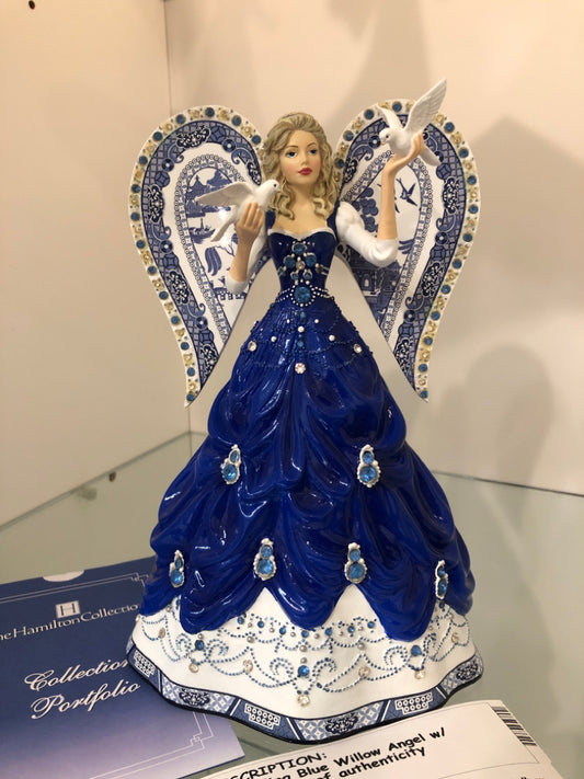 Sparkling Blue Willow Angel w/ certificate of authenticity