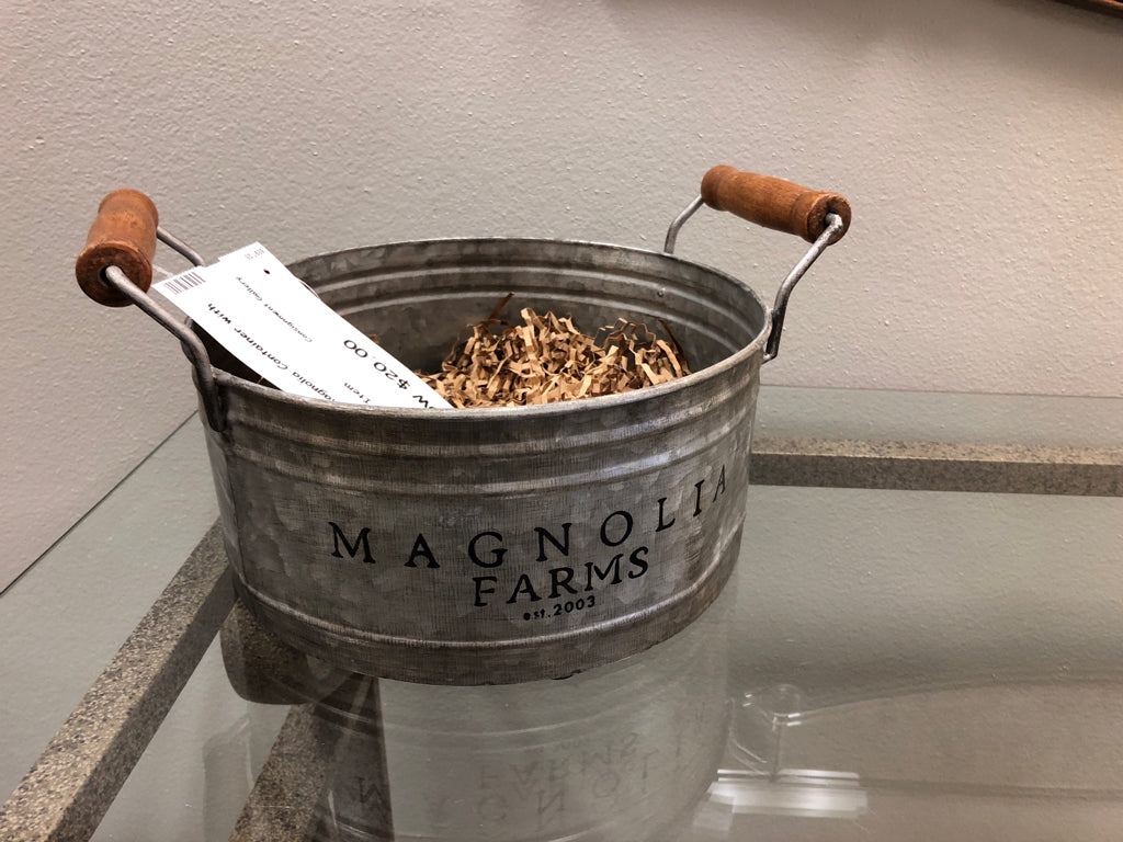 Small Metal "Magnolia" Container with Handles
