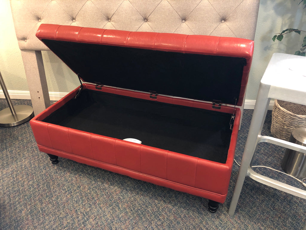 Red Leather Storage Ottoman