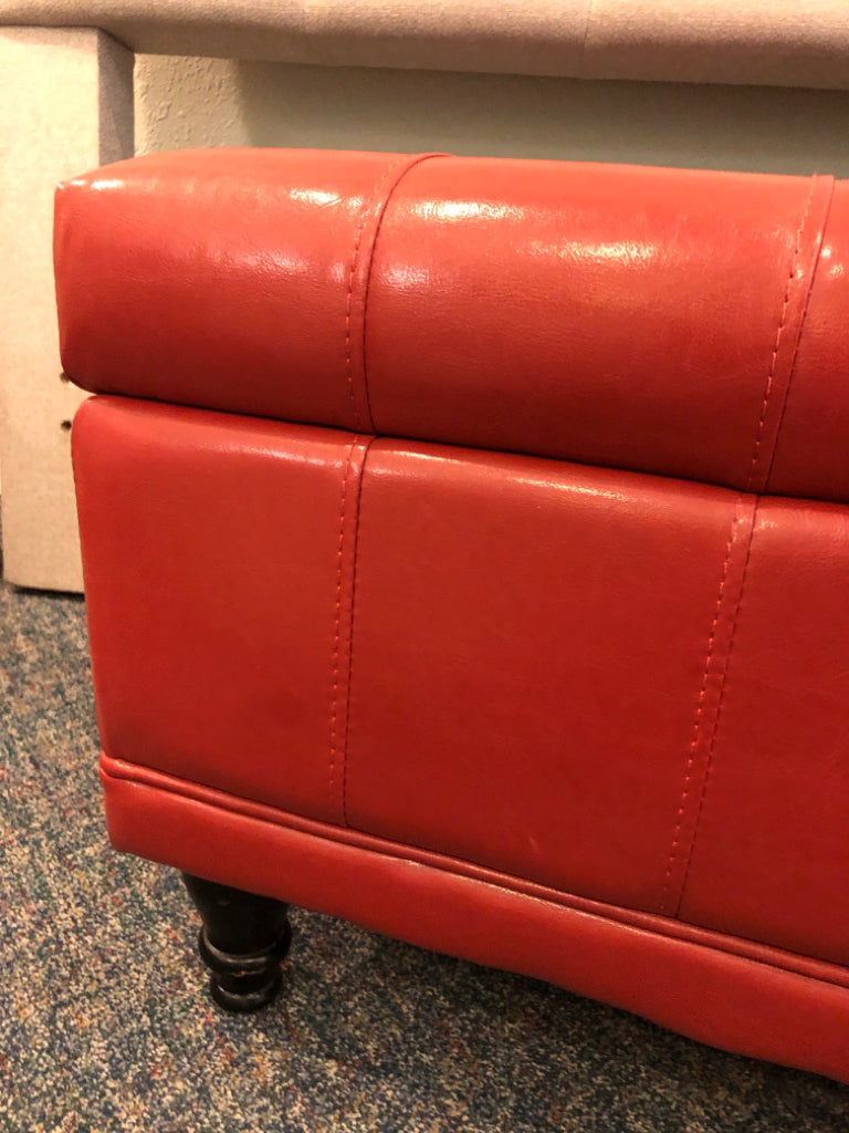 Red Leather Storage Ottoman