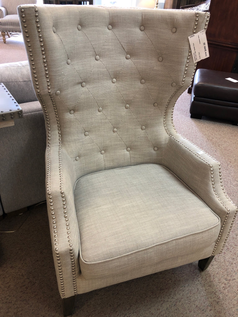 Grey Cloth High-Backed Chair