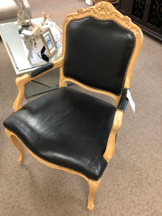 Light Wood Chair with Black Leather