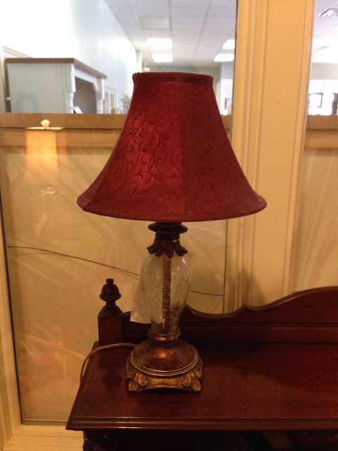 Glass Base Lamp with Mauve Shade           (2 available)