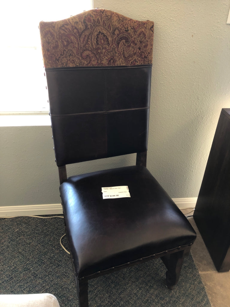 Leather, Wood & Cloth Chair