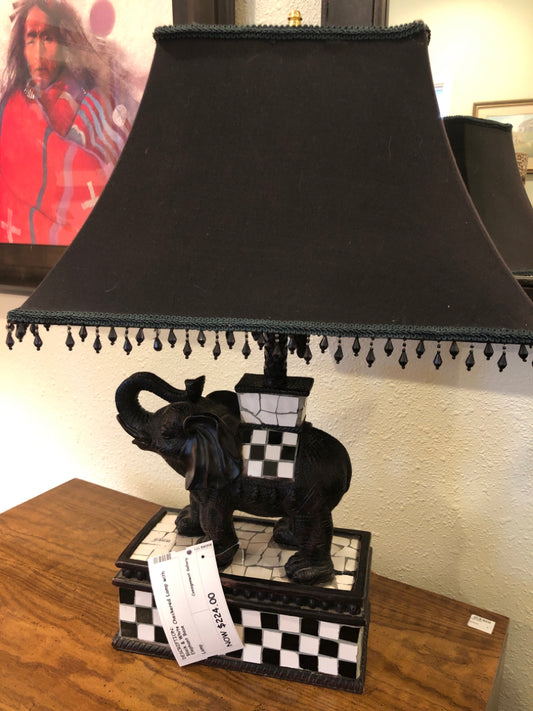 Black & White Checkered Lamp with Elephant Base