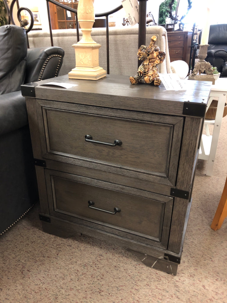 Gray Night Stand with Electrical Connections