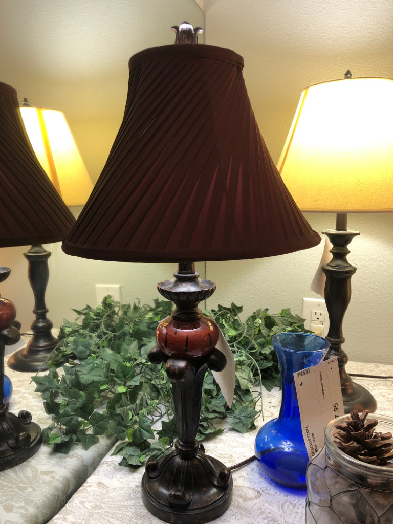 Metal Base Lamp with Maroon Shade