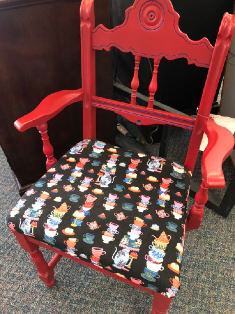 Red Accent Chair w/Tea Cup Decor Seat