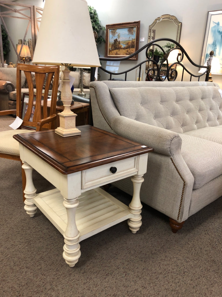 Cream & Light Wood End Table from Haverty's