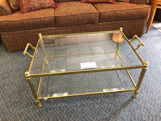Brass Coffee Table w/Glass Top and Shelf