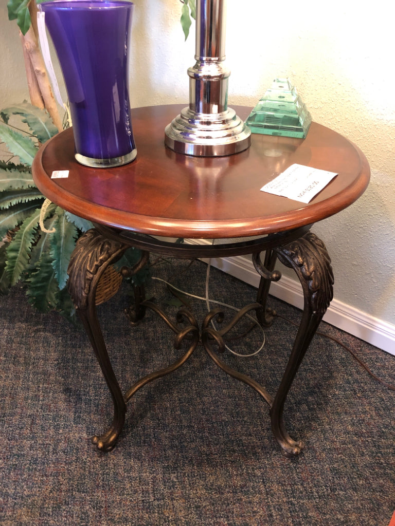 Wood & Metal End Table (2 available) (damage on top)