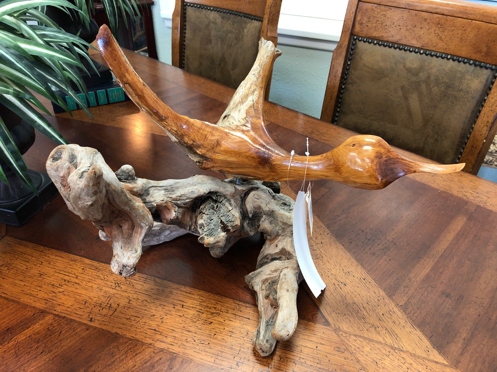 Carved Wood Duck w/Wood Branch