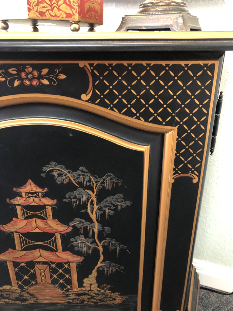 Black Oriental Painted Accent Cabinet