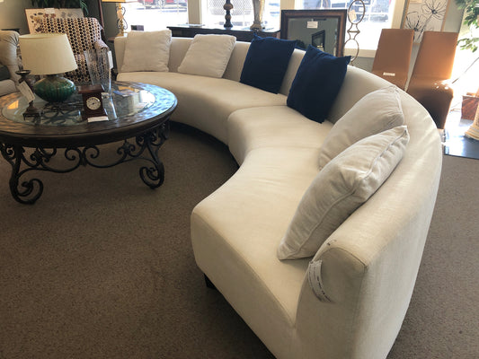 2 Piece White sectional w/4 white and 2 blue pillows