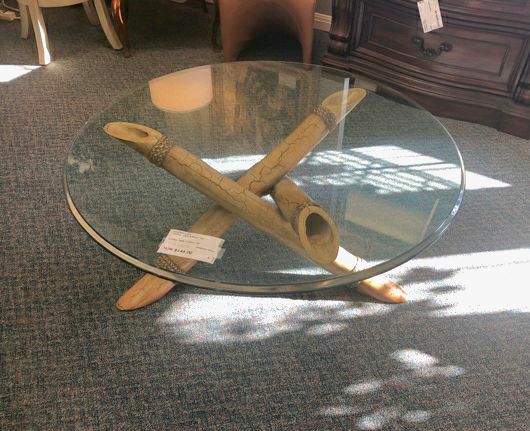 Bamboo Coffee Table w/ Round Glass Top