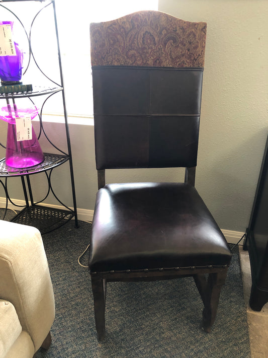 Leather, Wood & Cloth Chair