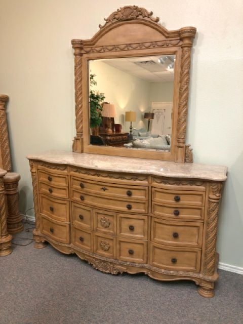 6 Piece Marble Top Bedroom Suite w/King Bed