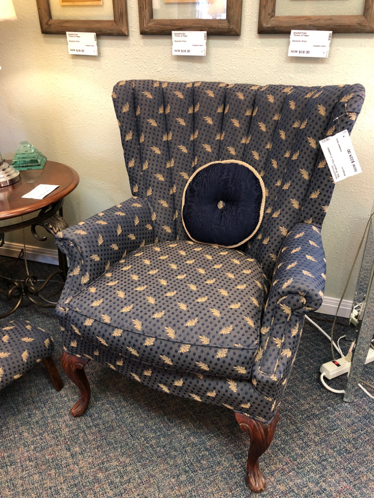 Blue Wingback Chair (2 available)