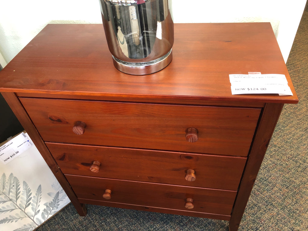 Redish Wood Chest with 3 Drawers
