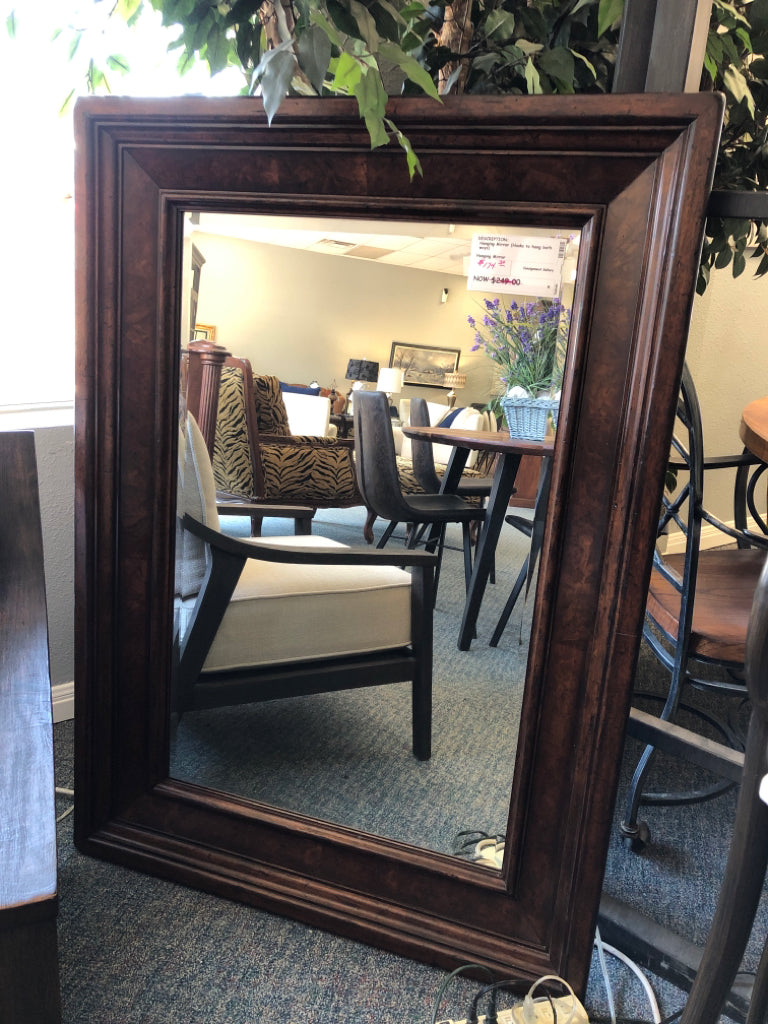 Dark Wood Framed Hanging Mirror (hooks to hang vertical or horizontal)
