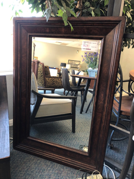 Dark Wood Framed Hanging Mirror (hooks to hang vertical or horizontal)