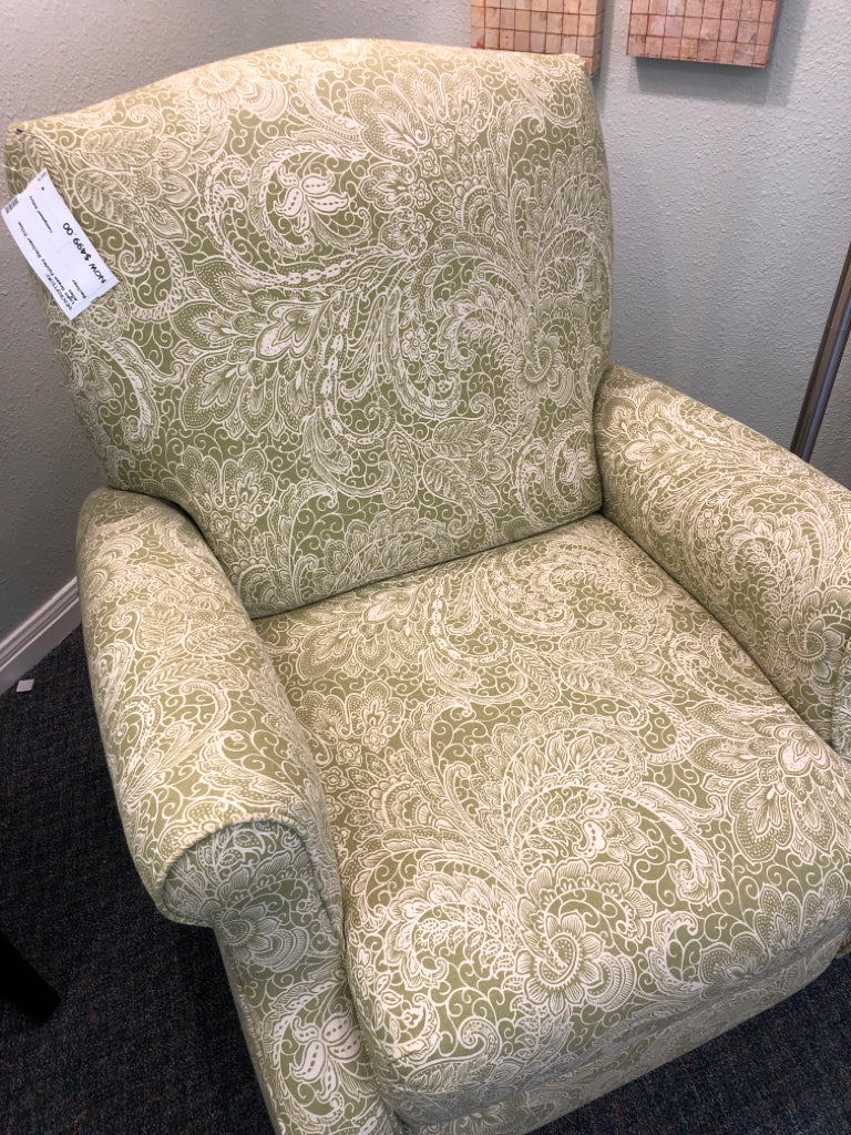 Light Green Paisley Recliner Ethan Allen